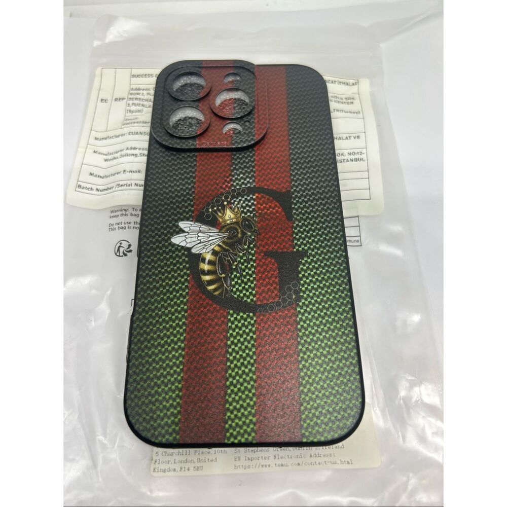 iPhone 16 Pro Luxury Bee Crown Case Stripe Designer Style Protective Cover